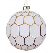 Χριστουγεννιάτικη Γυάλινη Μπάλα Λευκή, με Χρυσές Κυψέλες (8cm)